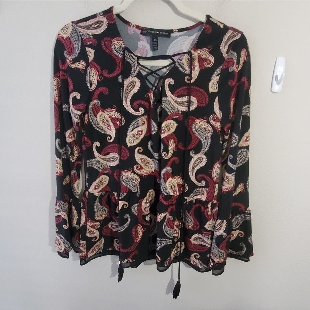 WHBM paisley peplum bell sleeveâ blouse XS